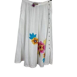Anthony Original Coastal Floral Skirt L White Euro Summer Preppy Boho Western